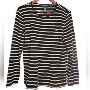 Lauren Ralph Lauren Long Sleeve‎ Tee Shirt Metallic Gold Black Stripe Fall XL